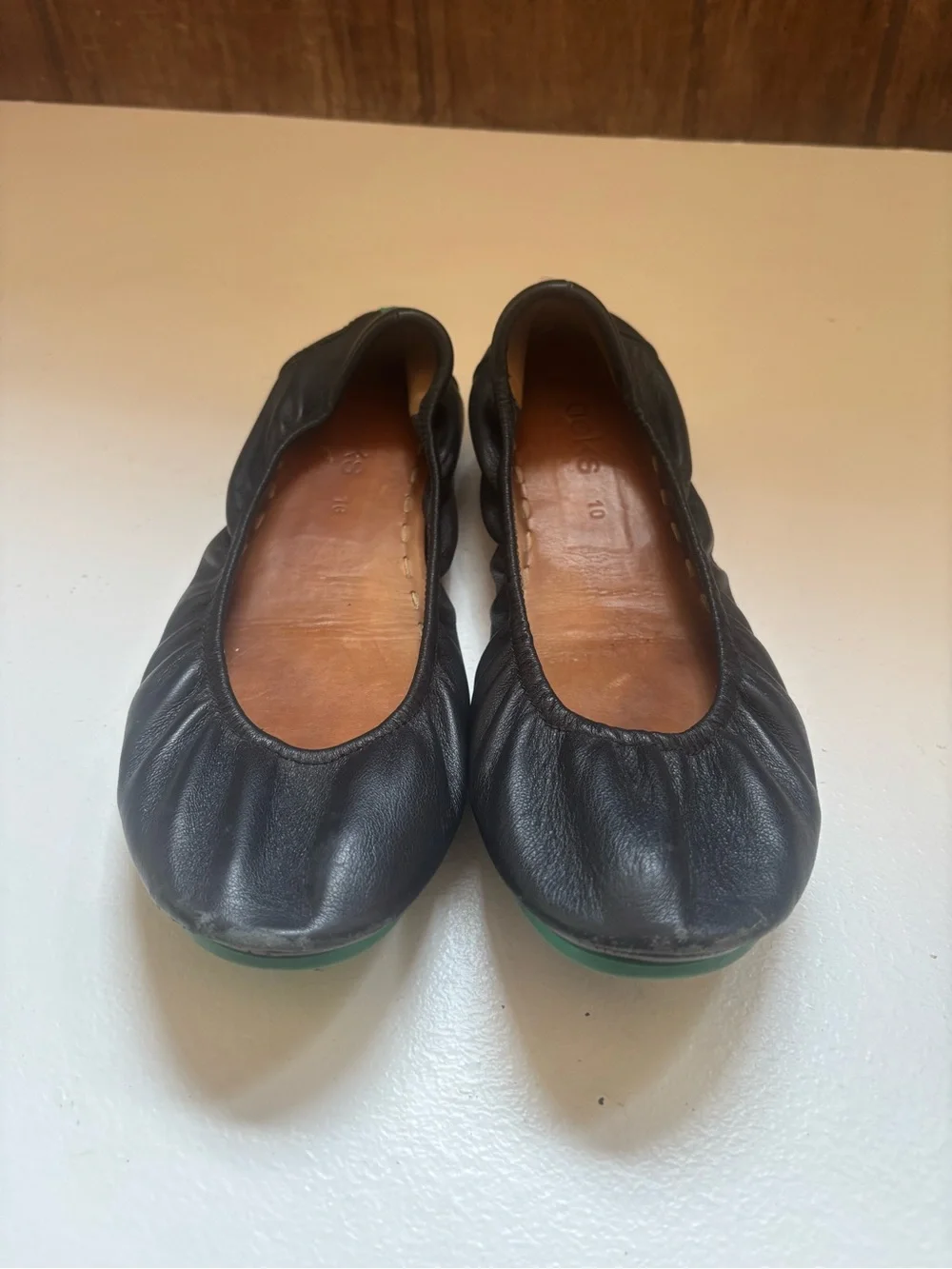 Tieks by Gavrieli Black Leather Foldable Ballet Flats Women's Size 10 Teal Sole